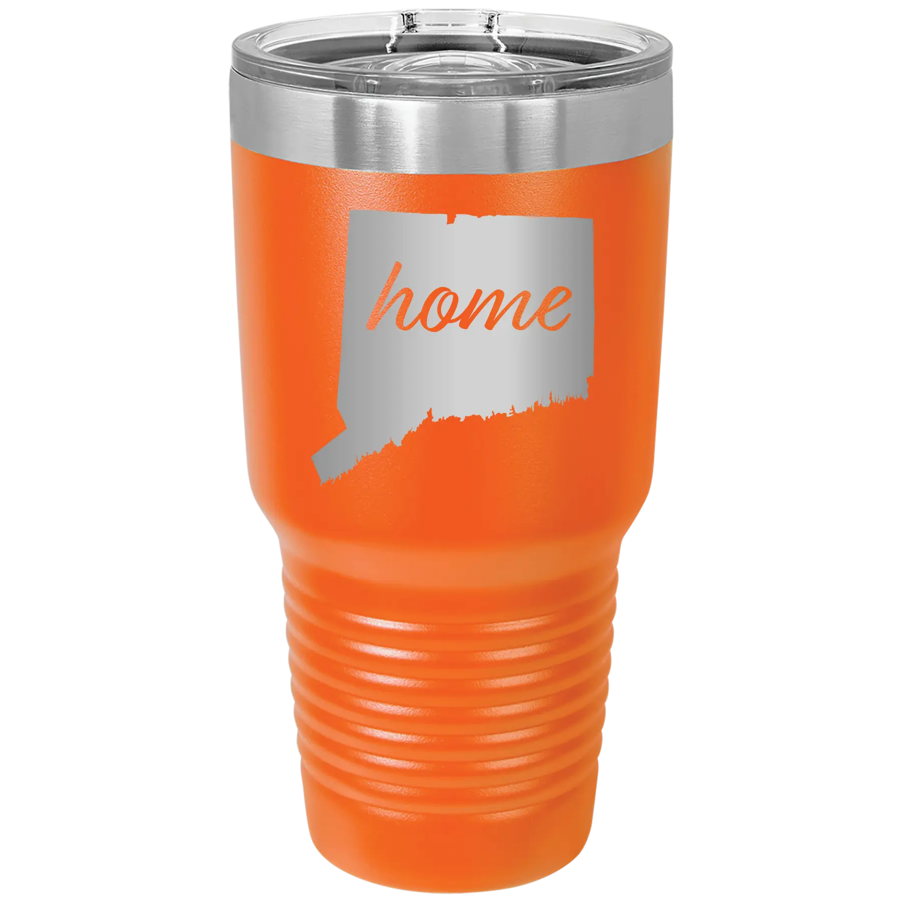 Laser etched orange 30 oz vacuum insulated tumbler with 'Connecticut Home' design
