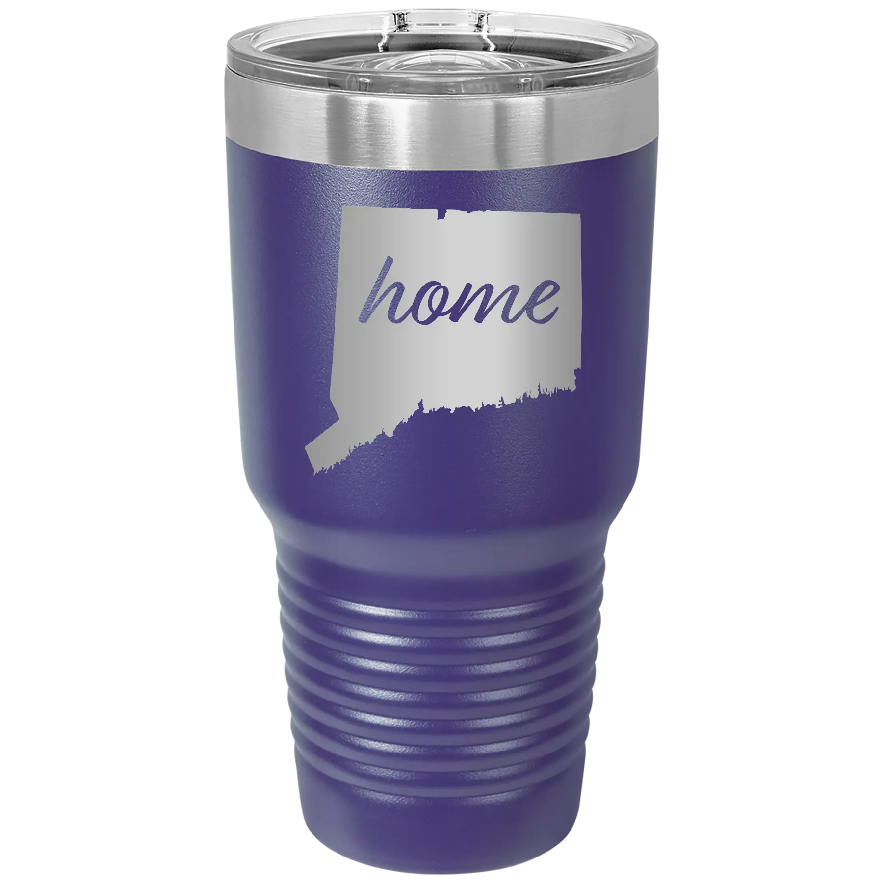 Laser etched purple 30 oz vacuum insulated tumbler with 'Connecticut Home' design