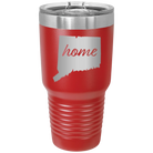 Laser etched red 30 oz vacuum insulated tumbler with 'Connecticut Home' design