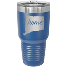 Laser etched royal blue 30 oz vacuum insulated tumbler with 'Connecticut Home' design