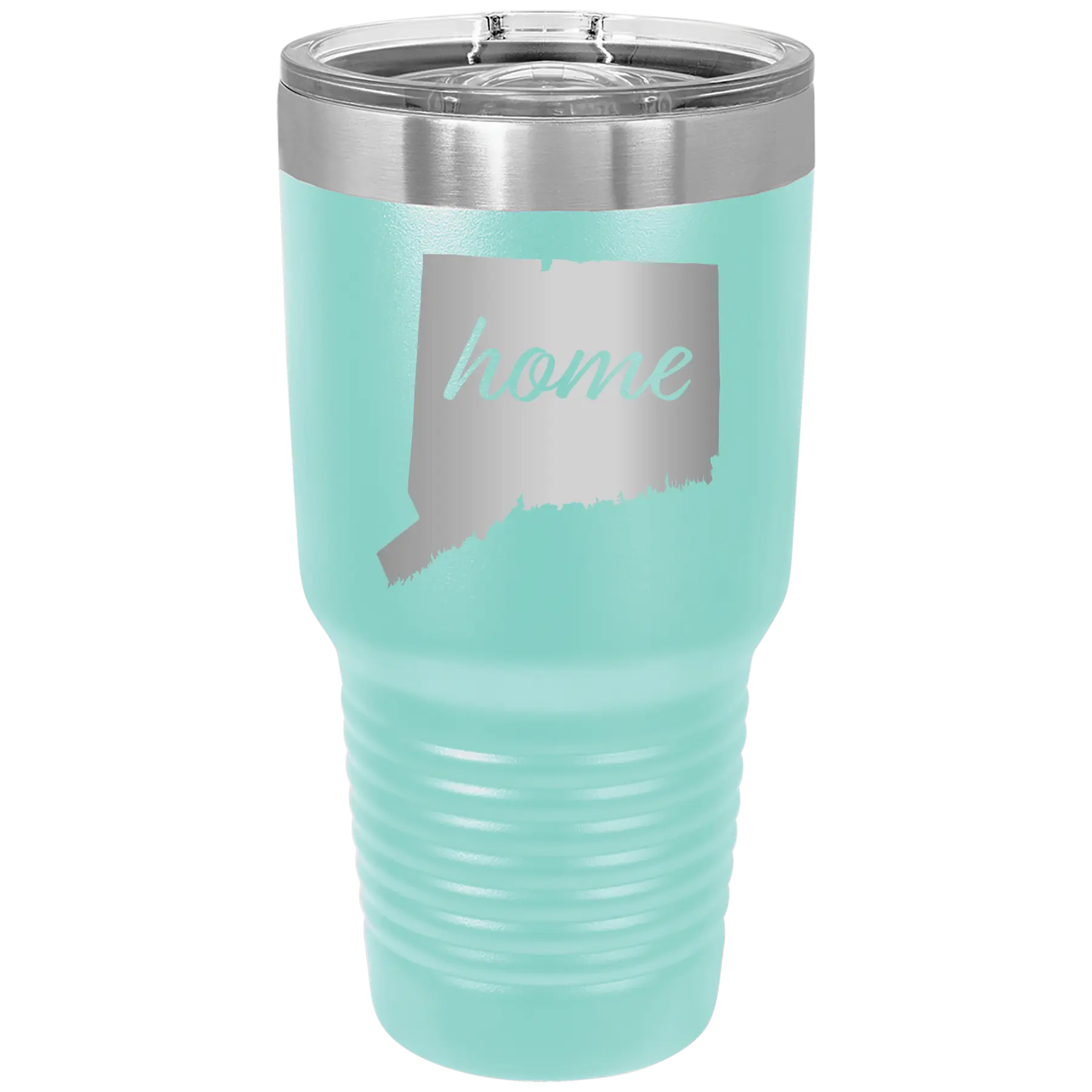 Laser etched teal 30 oz vacuum insulated tumbler with 'Connecticut Home' design