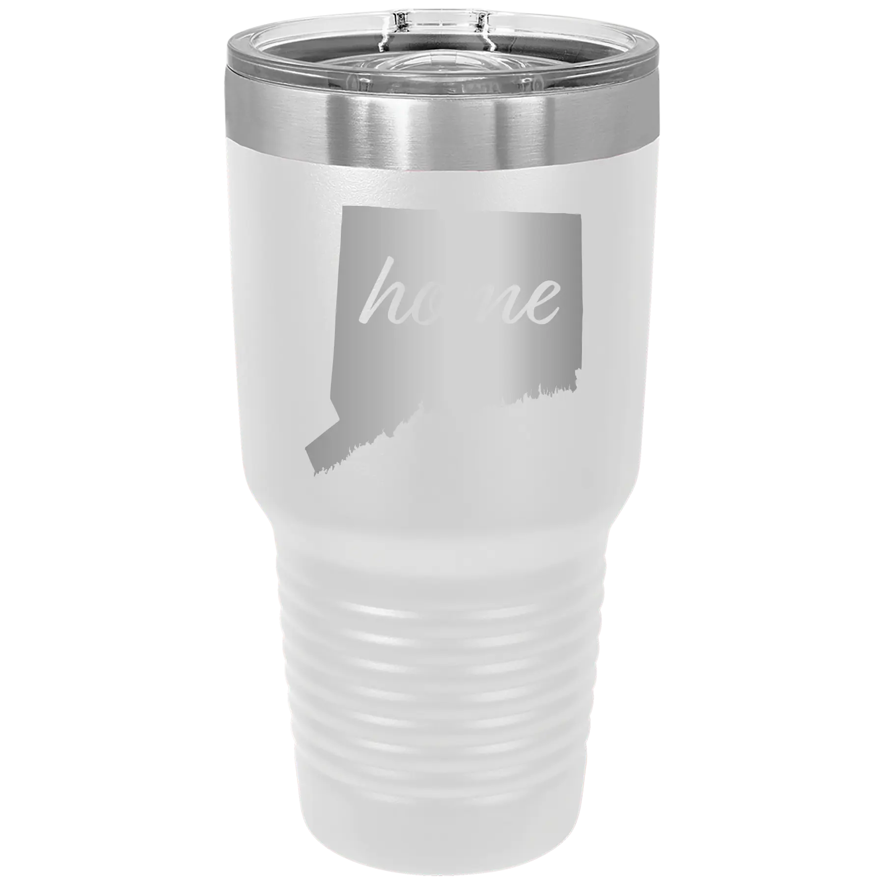 Laser etched white 30 oz vacuum insulated tumbler with 'Connecticut Home' design