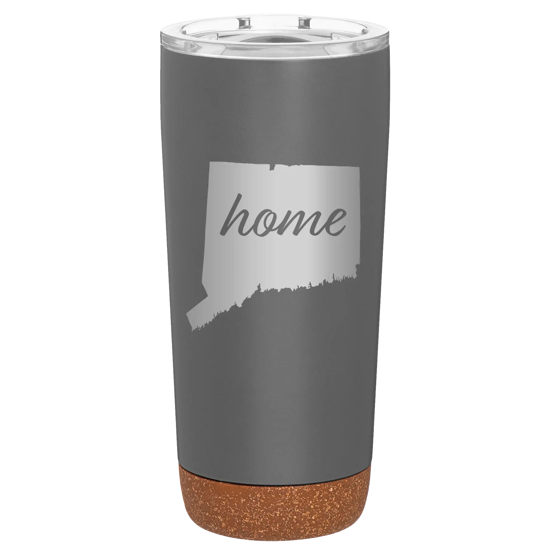 Laser etched storm gray 20 oz vacuum insulated tumbler with 'Connecticut Home' design