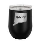 Laser etched black 12 oz vacuum insulated wine cup with 'Connecticut Home' design