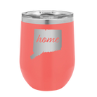 Laser etched coral 12 oz vacuum insulated wine cup with 'Connecticut Home' design