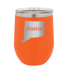 Laser etched orange 12 oz vacuum insulated wine cup with 'Connecticut Home' design