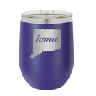Laser etched purple 12 oz vacuum insulated wine cup with 'Connecticut Home' design