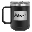 Laser etched black 15 oz vacuum insulated coffee mug with 'Colorado Home' design