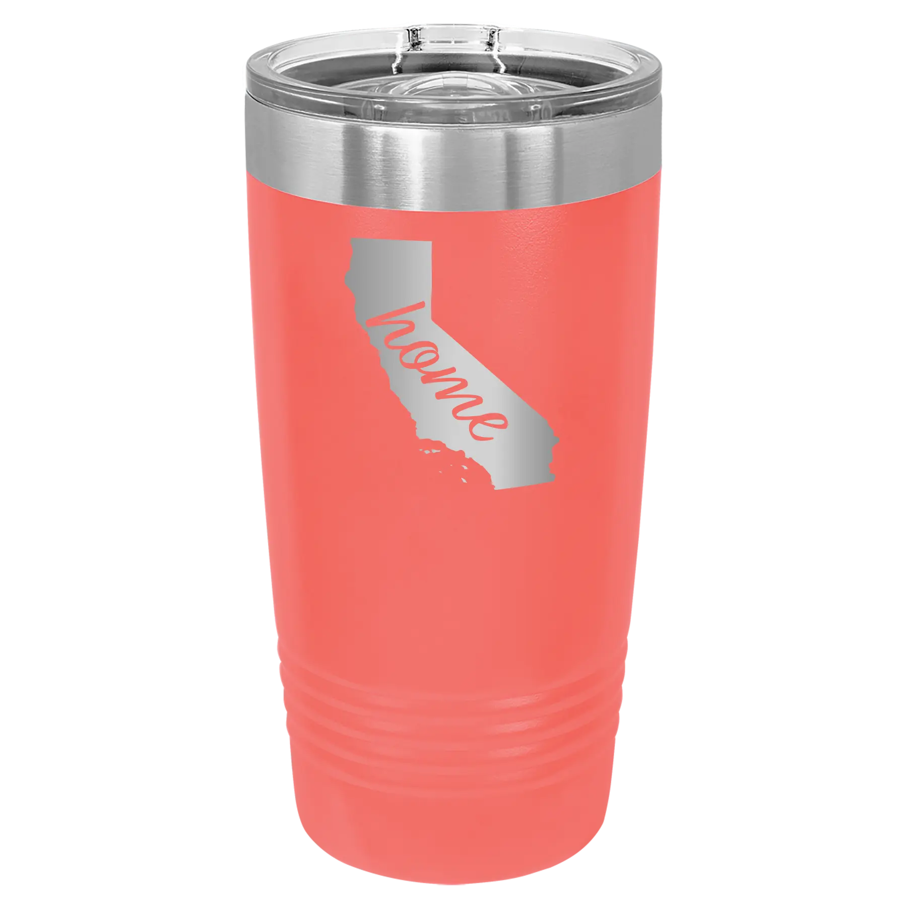 Laser etched coral 20 oz vacuum insulated tumbler with 'California Home' design