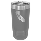 Laser etched dark gray 20 oz vacuum insulated tumbler with 'California Home' design