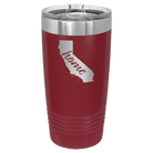 Laser etched maroon 20 oz vacuum insulated tumbler with 'California Home' design