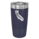 Laser etched navy 20 oz vacuum insulated tumbler with 'California Home' design