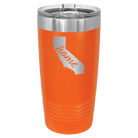 Laser etched orange 20 oz vacuum insulated tumbler with 'California Home' design