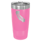 Laser etched pink 20 oz vacuum insulated tumbler with 'California Home' design