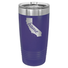 Laser etched purple 20 oz vacuum insulated tumbler with 'California Home' design