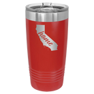 Laser etched red 20 oz vacuum insulated tumbler with 'California Home' design