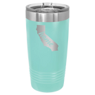 Laser etched teal 20 oz vacuum insulated tumbler with 'California Home' design