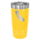 Laser etched yellow 20 oz vacuum insulated tumbler with 'California Home' design
