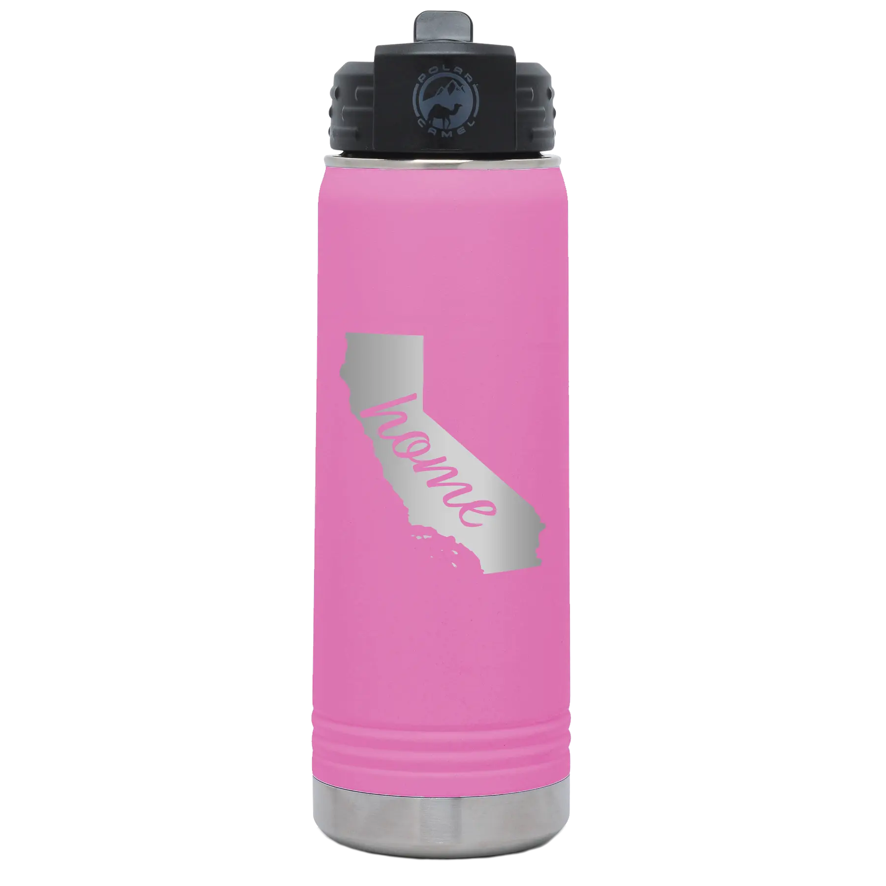 Laser etched light purple 20 oz vacuum insulated water bottle with 'California Home' design