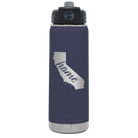Laser etched navy 20 oz vacuum insulated water bottle with 'California Home' design