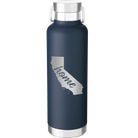 Laser etched navy 24 oz vacuum insulated water bottle with 'California Home' design