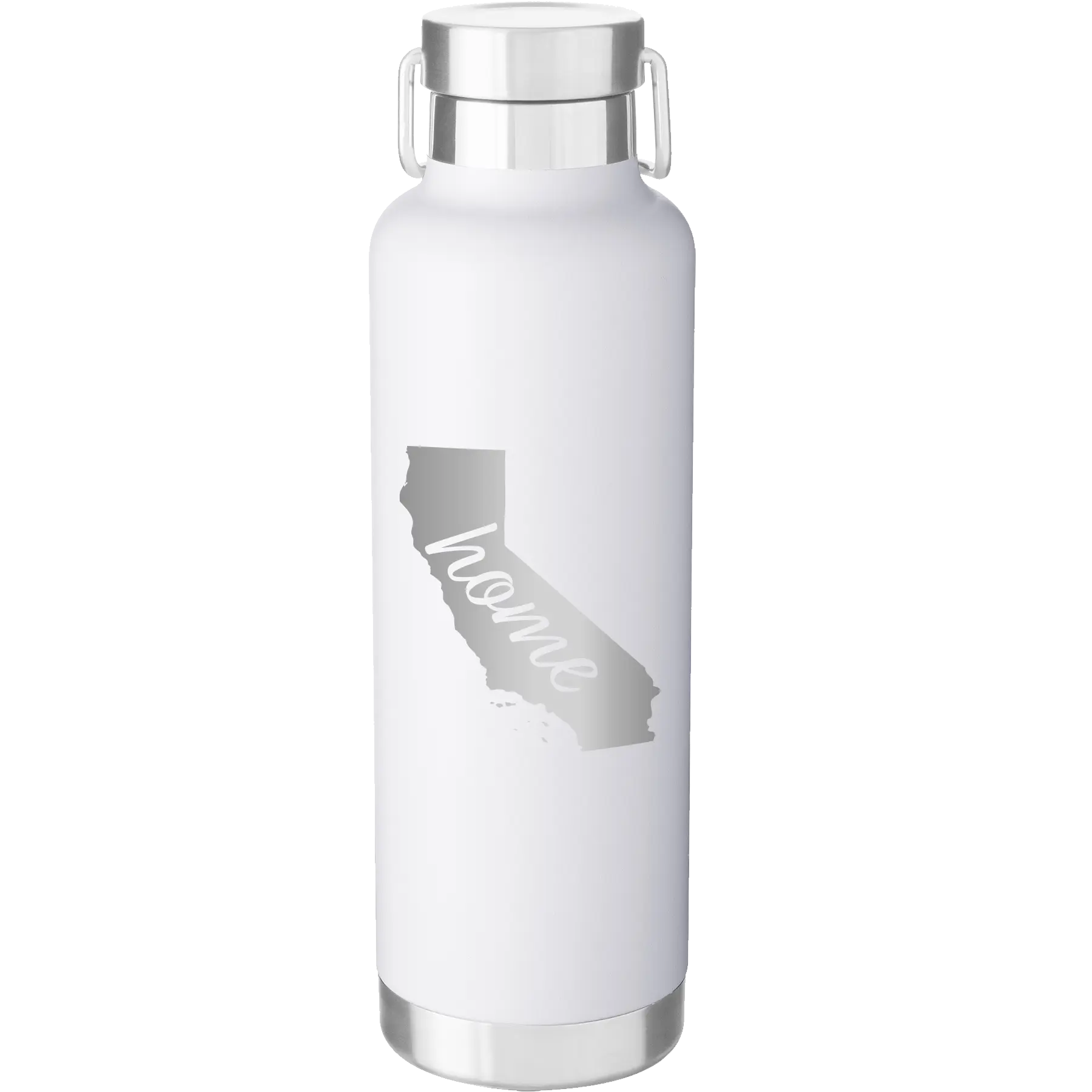 Laser etched white 24 oz vacuum insulated water bottle with 'California Home' design
