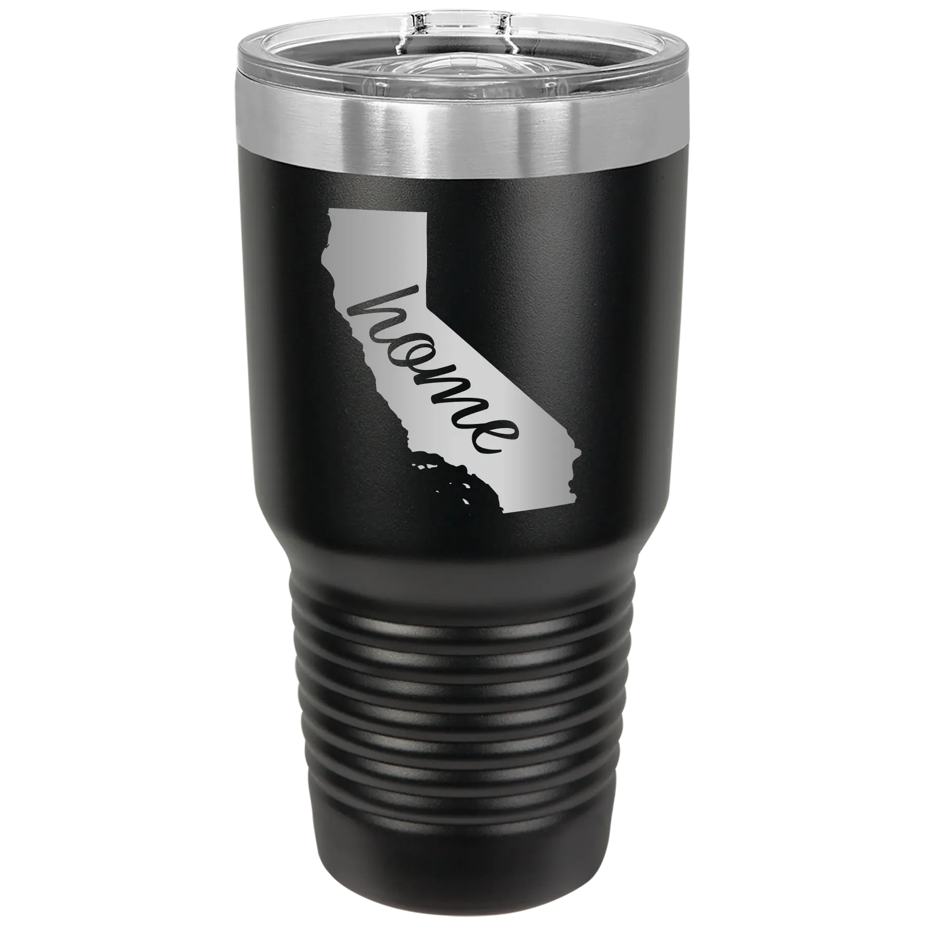Laser etched black 30 oz vacuum insulated tumbler with 'California Home' design