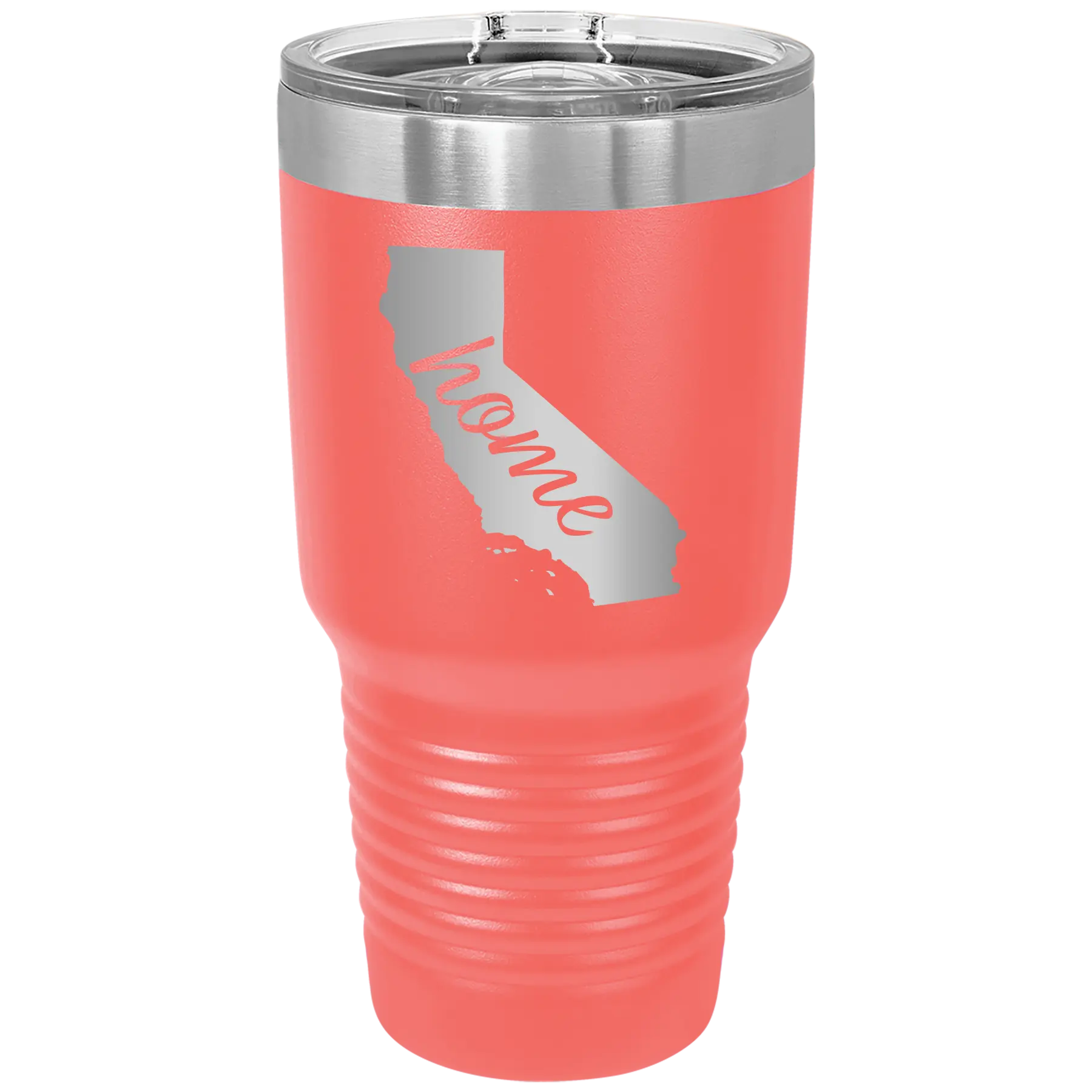 Laser etched coral 30 oz vacuum insulated tumbler with 'California Home' design