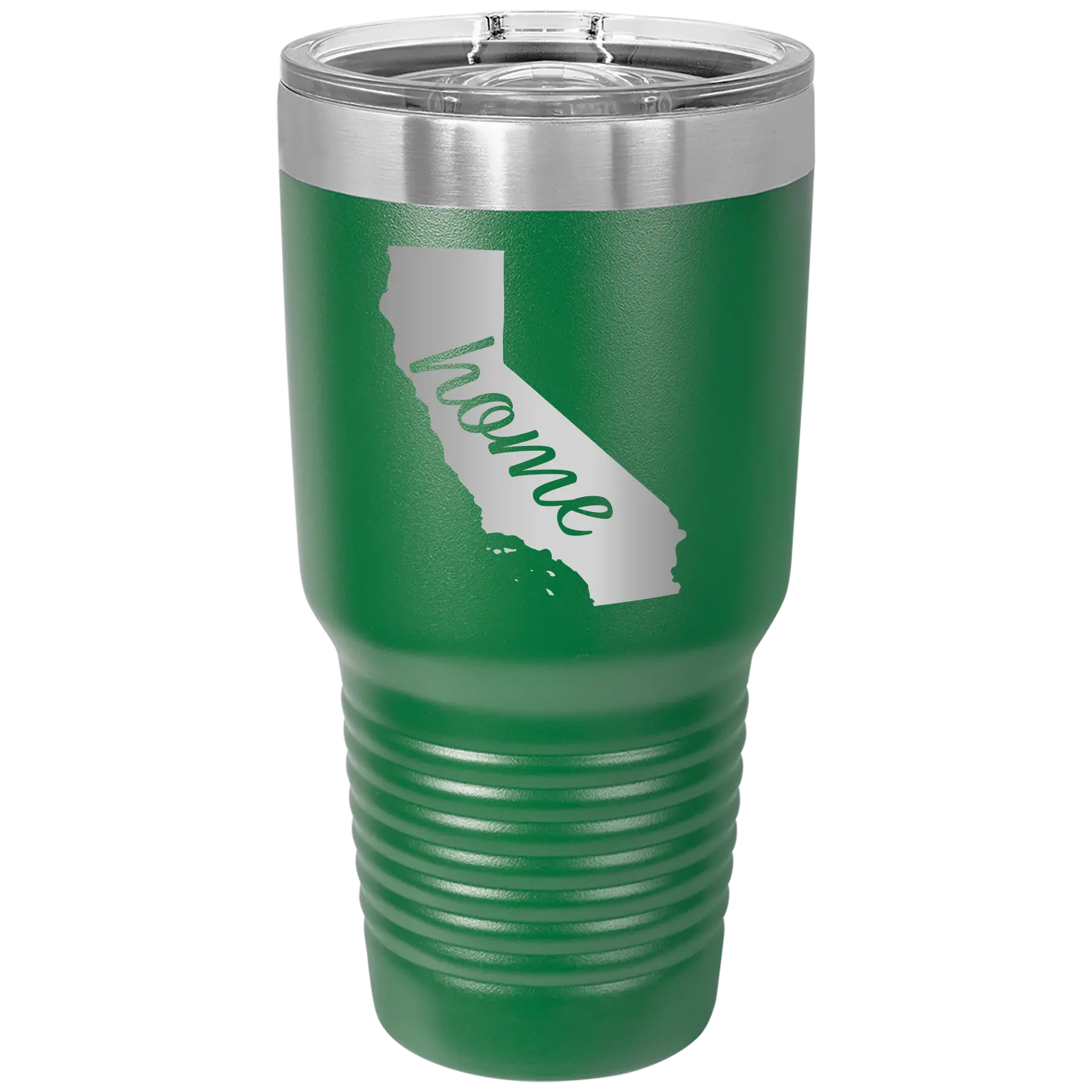 Laser etched green 30 oz vacuum insulated tumbler with 'California Home' design