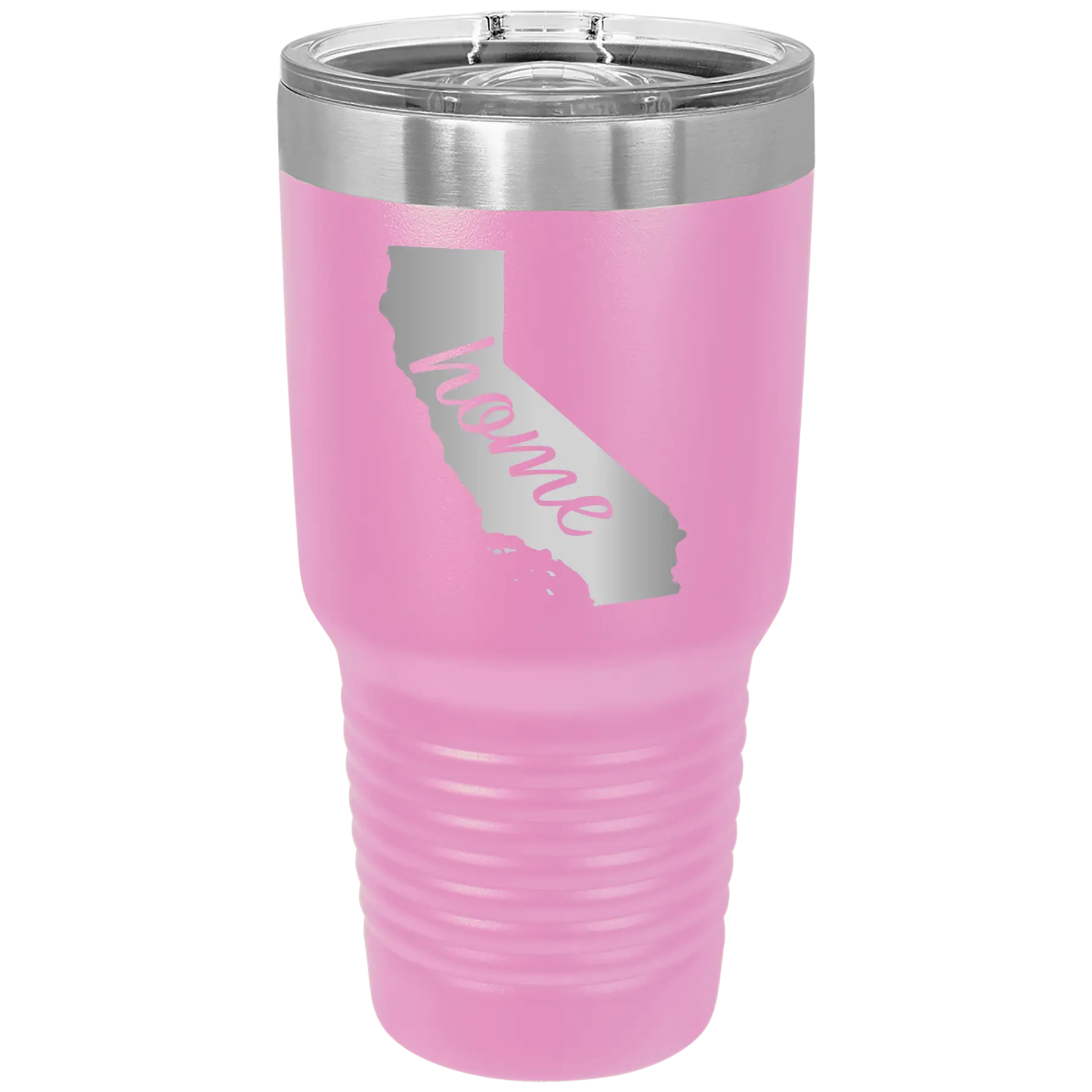 Laser etched light purple 30 oz vacuum insulated tumbler with 'California Home' design