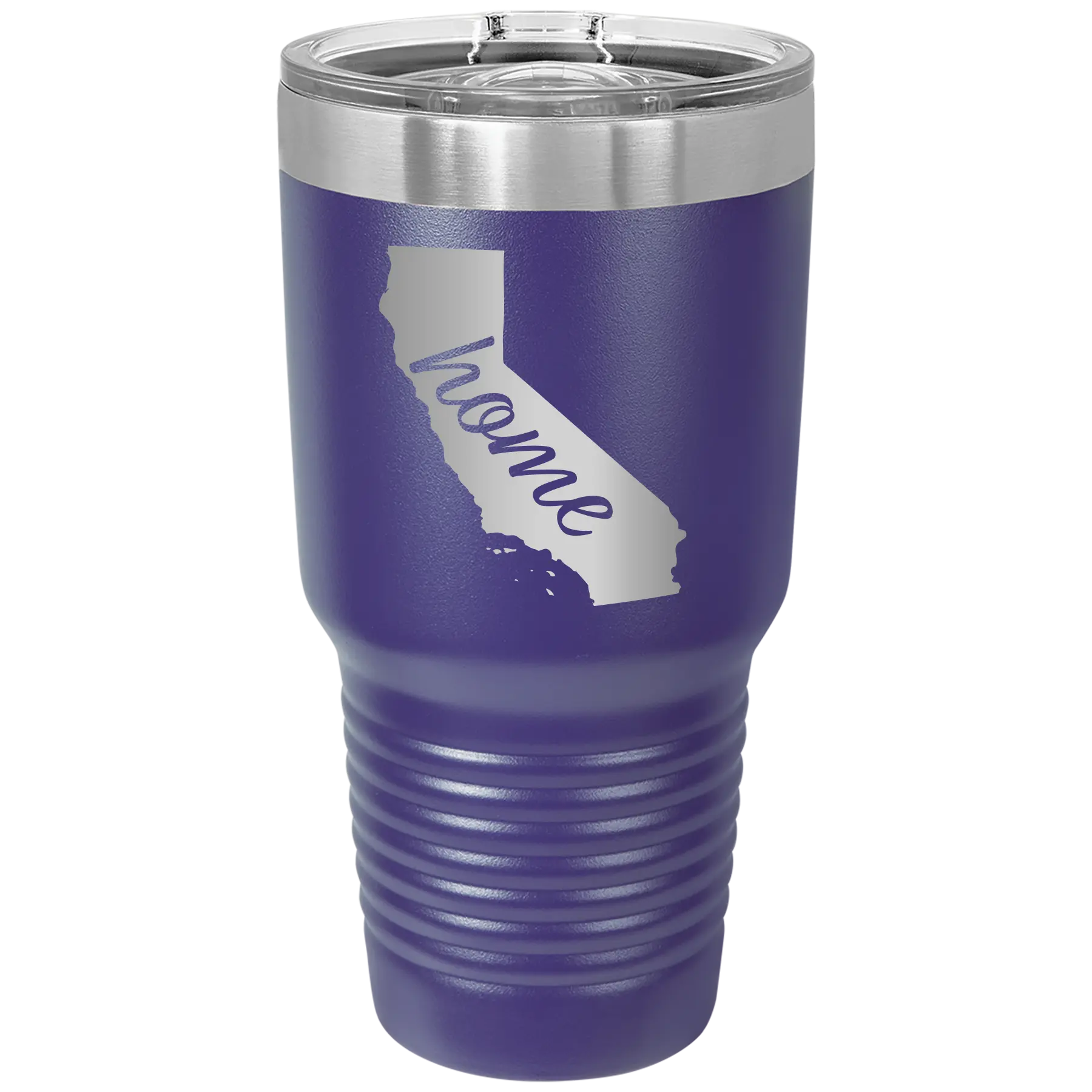 Laser etched purple 30 oz vacuum insulated tumbler with 'California Home' design
