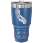 Laser etched royal blue 30 oz vacuum insulated tumbler with 'California Home' design