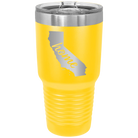 Laser etched yellow 30 oz vacuum insulated tumbler with 'California Home' design