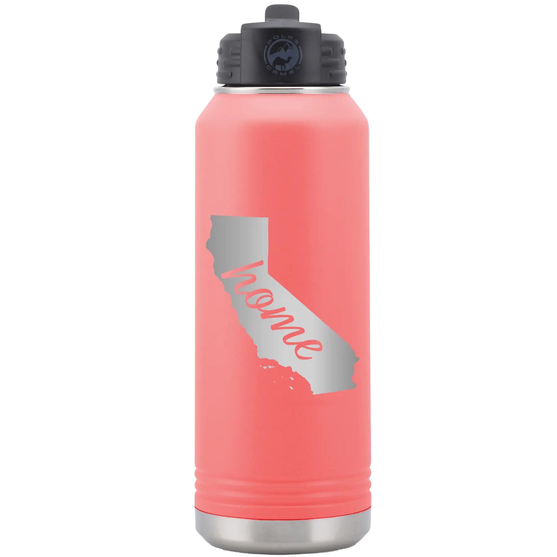 Laser etched coral 32 oz vacuum insulated water bottle with 'California Home' design