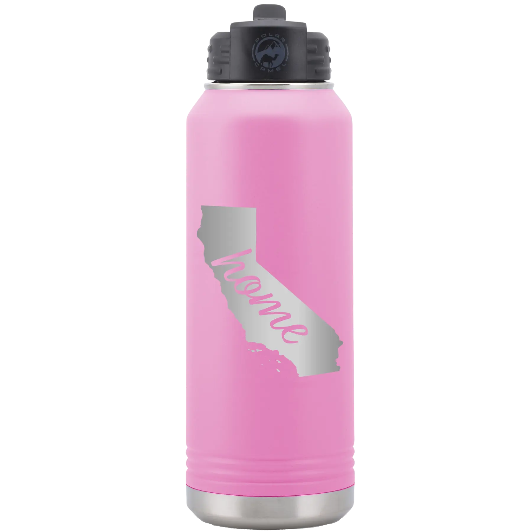 Laser etched light purple 32 oz vacuum insulated water bottle with 'California Home' design