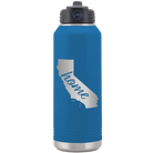 Laser etched royal blue 32 oz vacuum insulated water bottle with 'California Home' design