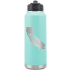 Laser etched teal 32 oz vacuum insulated water bottle with 'California Home' design