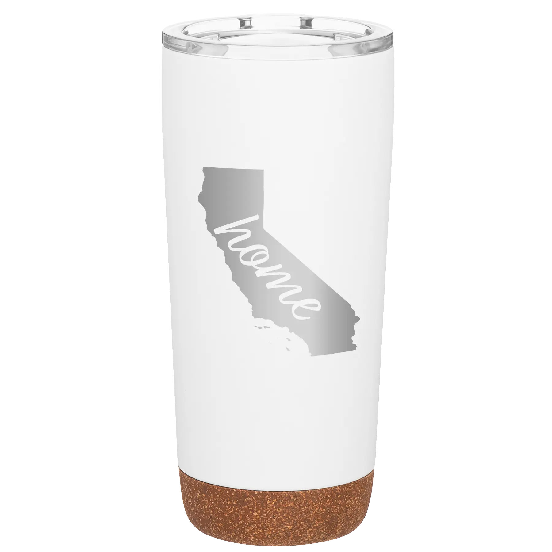 Laser etched white 20 oz vacuum insulated tumbler with 'California Home' design