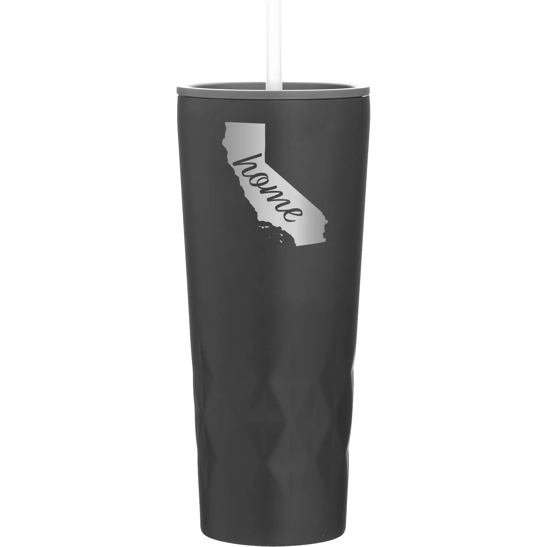 Laser etched black 20 oz vacuum insulated tumbler with 'California Home' design