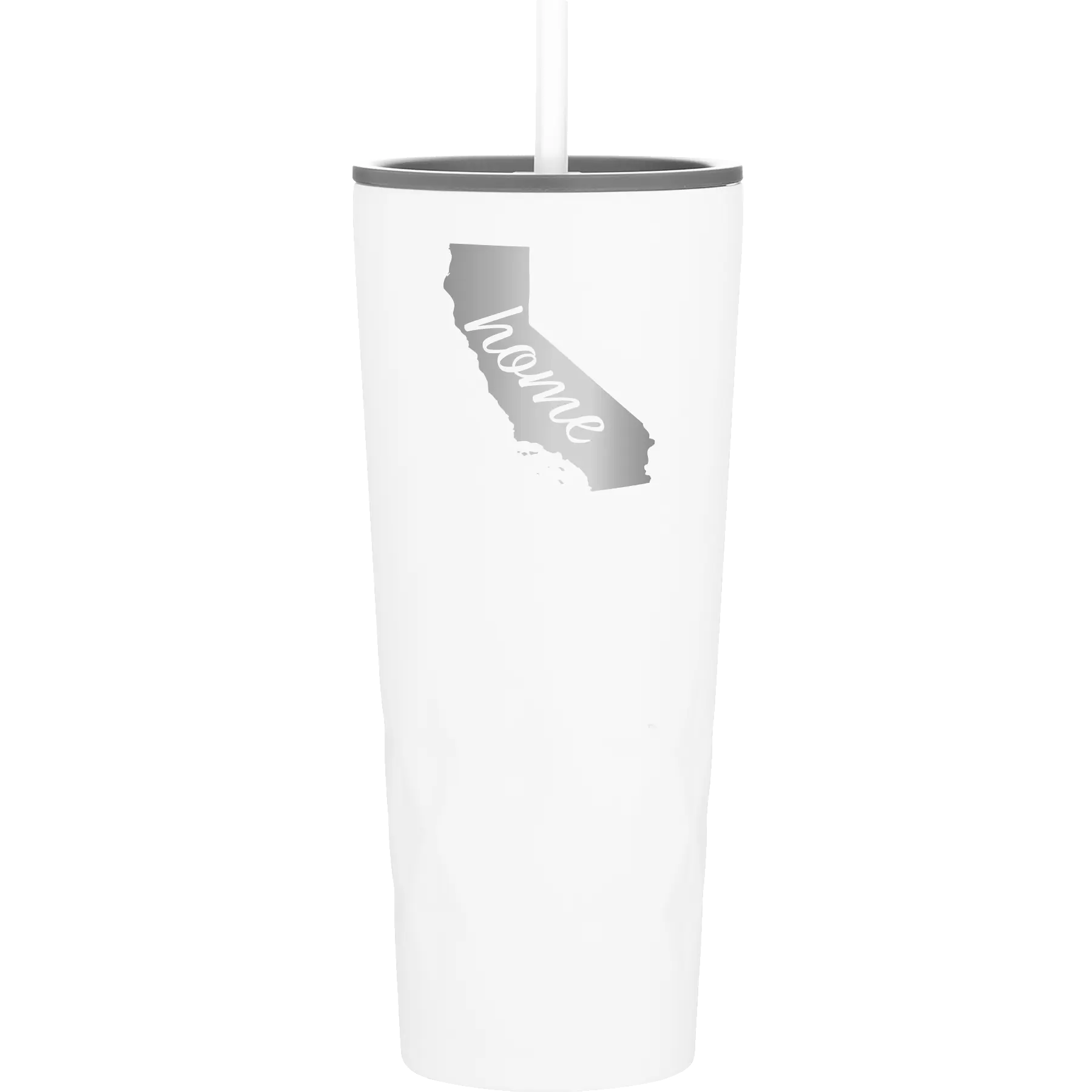 Laser etched white 20 oz vacuum insulated tumbler with 'California Home' design
