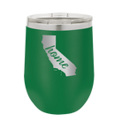 Laser etched green 12 oz vacuum insulated wine cup with 'California Home' design