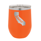 Laser etched orange 12 oz vacuum insulated wine cup with 'California Home' design