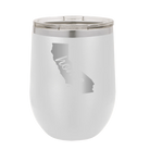 Laser etched white 12 oz vacuum insulated wine cup with 'California Home' design