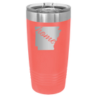 Laser etched coral 20 oz vacuum insulated tumbler with 'Arkansas Home' design