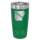 Laser etched green 20 oz vacuum insulated tumbler with 'Arkansas Home' design