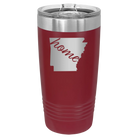 Laser etched maroon 20 oz vacuum insulated tumbler with 'Arkansas Home' design