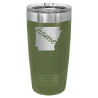 Laser etched olive green 20 oz vacuum insulated tumbler with 'Arkansas Home' design