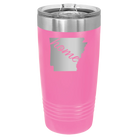 Laser etched pink 20 oz vacuum insulated tumbler with 'Arkansas Home' design