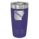 Laser etched purple 20 oz vacuum insulated tumbler with 'Arkansas Home' design