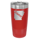 Laser etched red 20 oz vacuum insulated tumbler with 'Arkansas Home' design